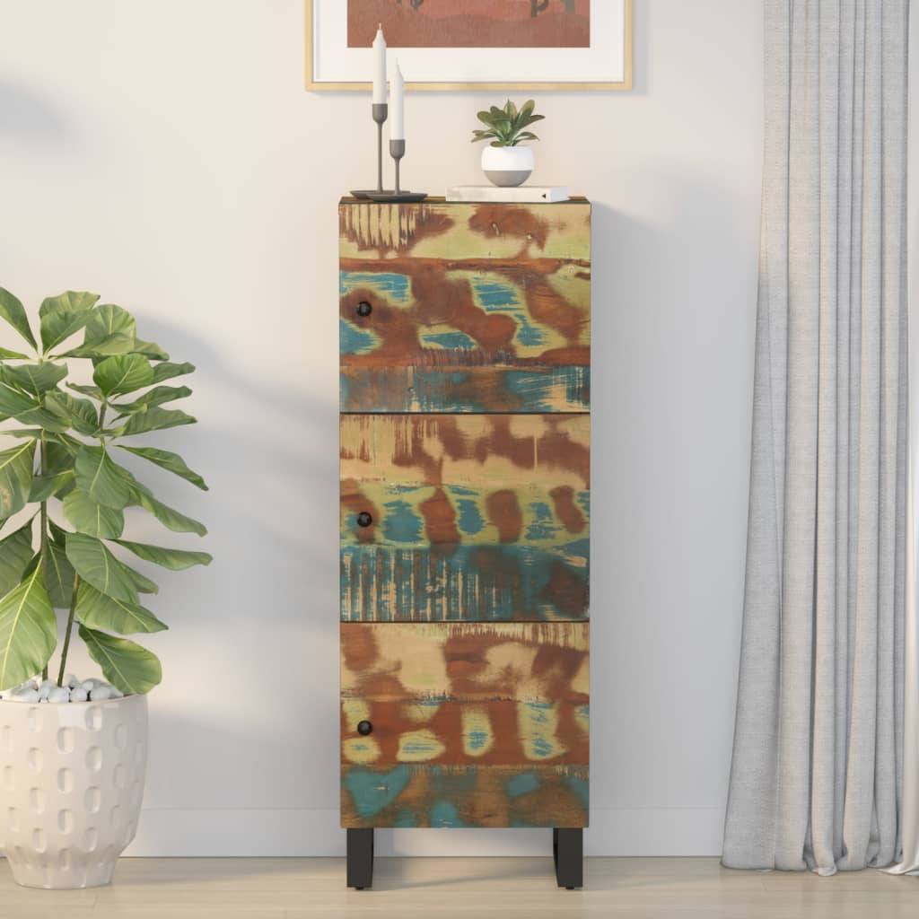 Berkfield Highboard with 3 Doors 40x33x110 cm Solid Wood Reclaimed&Iron