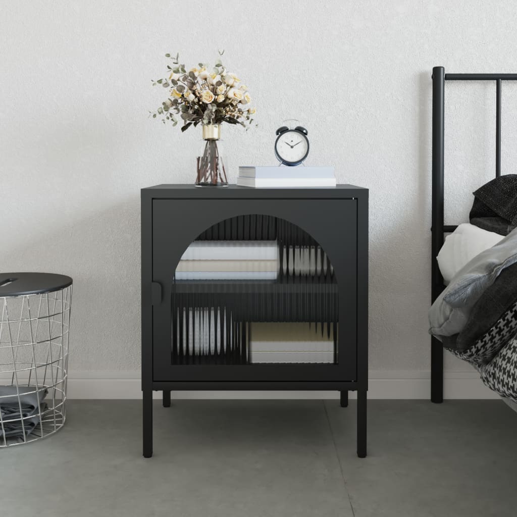 Berkfield Nightstand Black 50x35x60 cm Glass and Steel