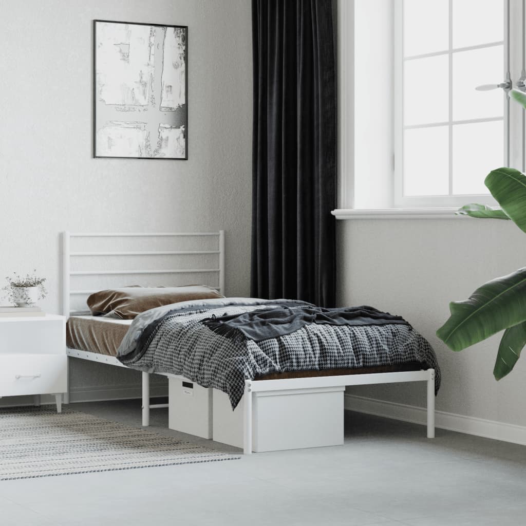 Berkfield Metal Bed Frame with Headboard White 90x200 cm