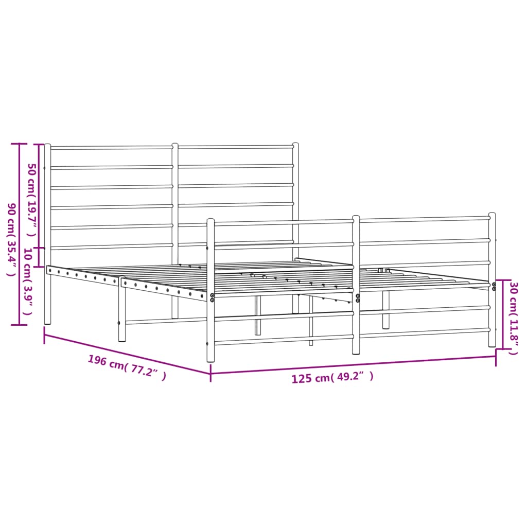 Berkfield Metal Bed Frame with Headboard and Footboard White 120x190 cm 4FT Small Double