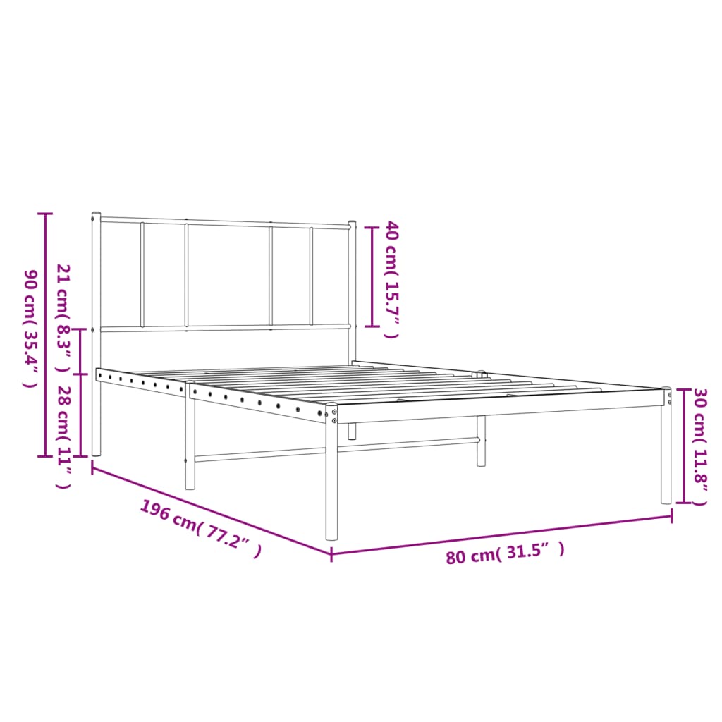 Berkfield Metal Bed Frame with Headboard Black 75x190 cm 2FT6 Small Single