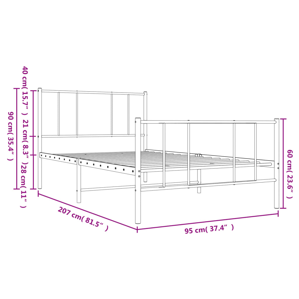 Berkfield Metal Bed Frame with Headboard and Footboard Black 90x200 cm