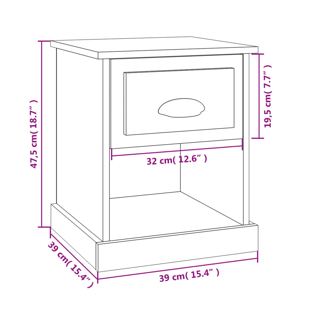 Berkfield Bedside Cabinet White 39x39x47.5 cm Engineered Wood