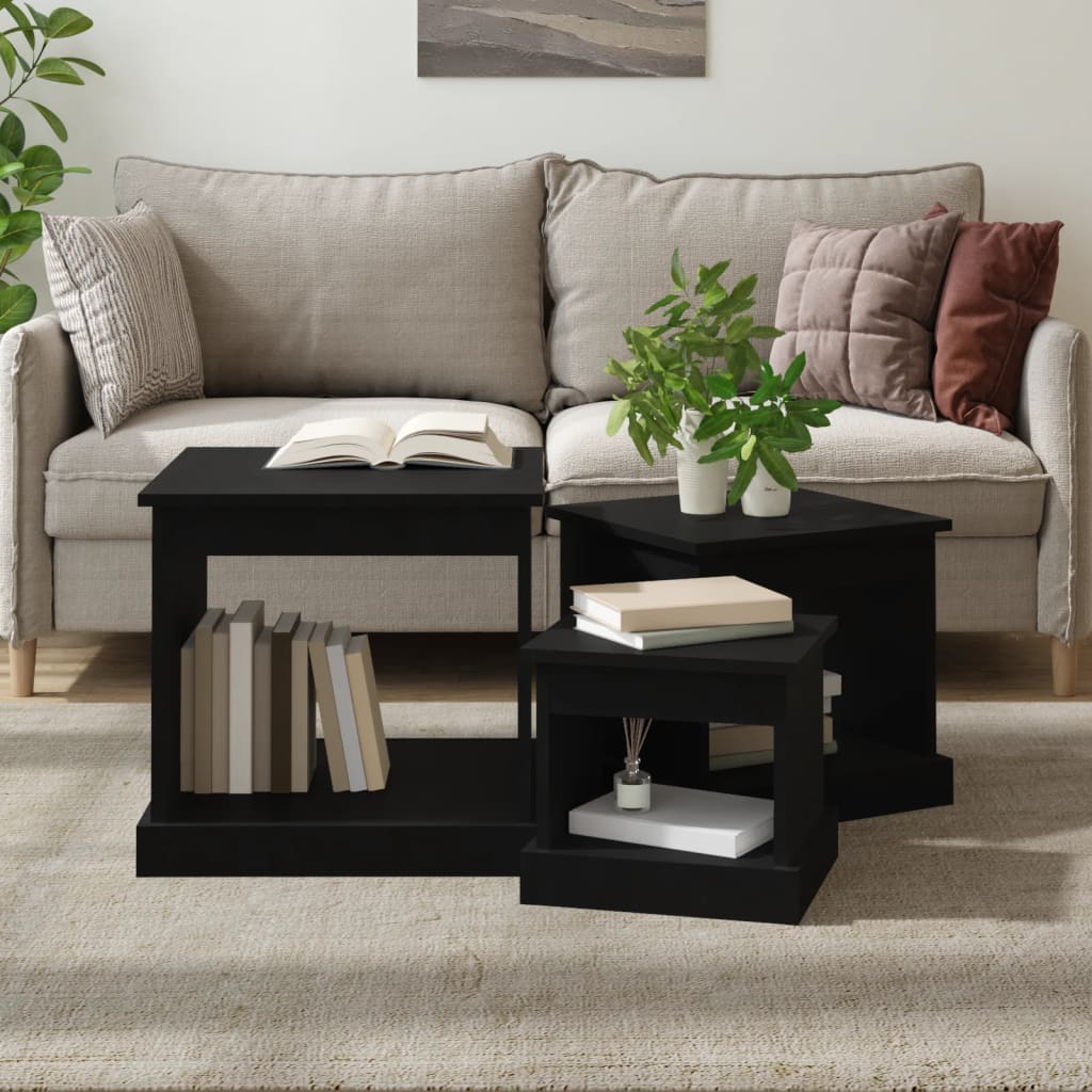 Berkfield Nesting Tables 3 pcs Black Engineered Wood