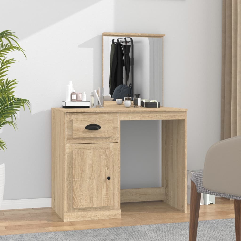 Berkfield Dressing Table with Mirror Sonoma Oak 90x50x132.5 cm Engineered Wood