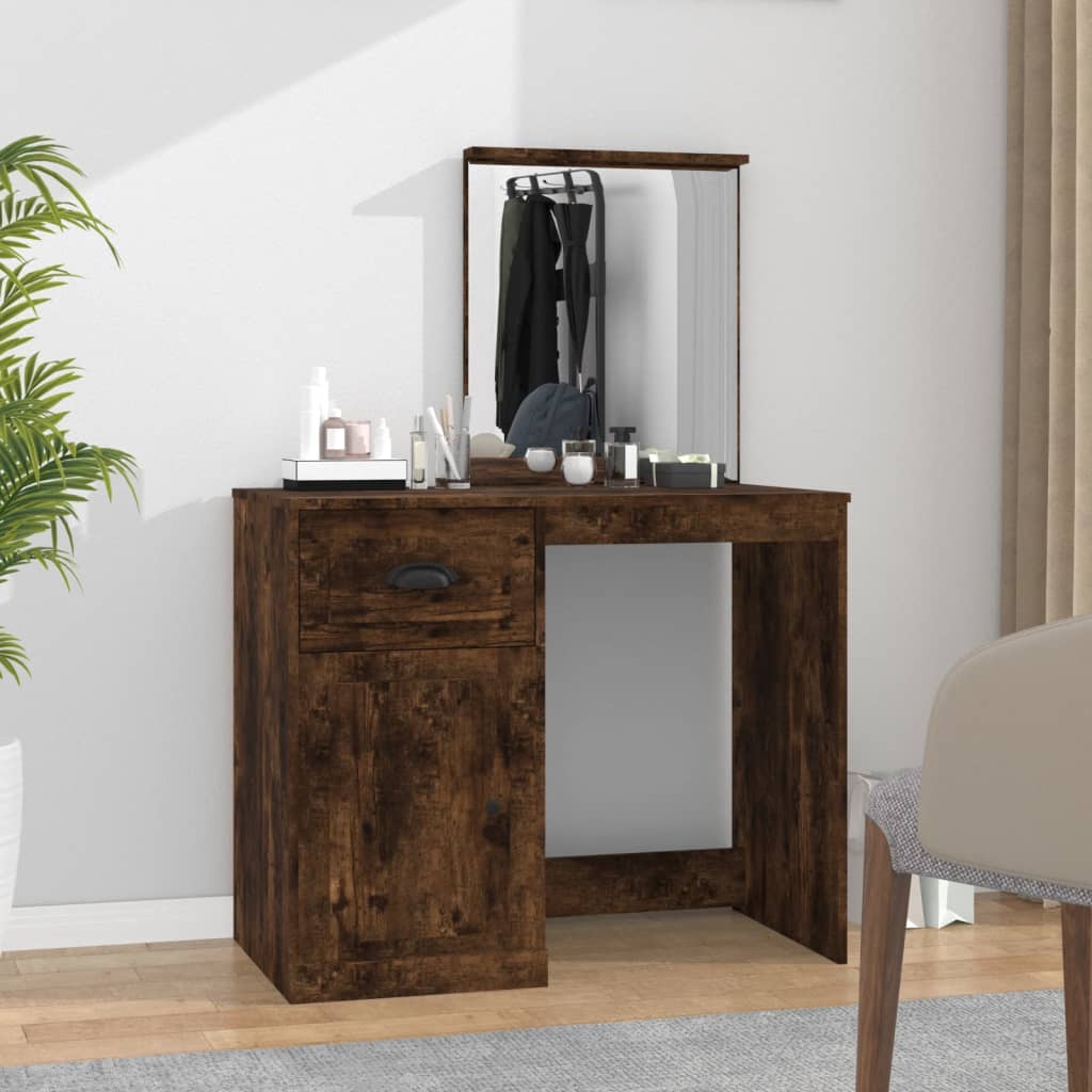 Berkfield Dressing Table with Mirror Smoked Oak 90x50x132.5 cm Engineered Wood