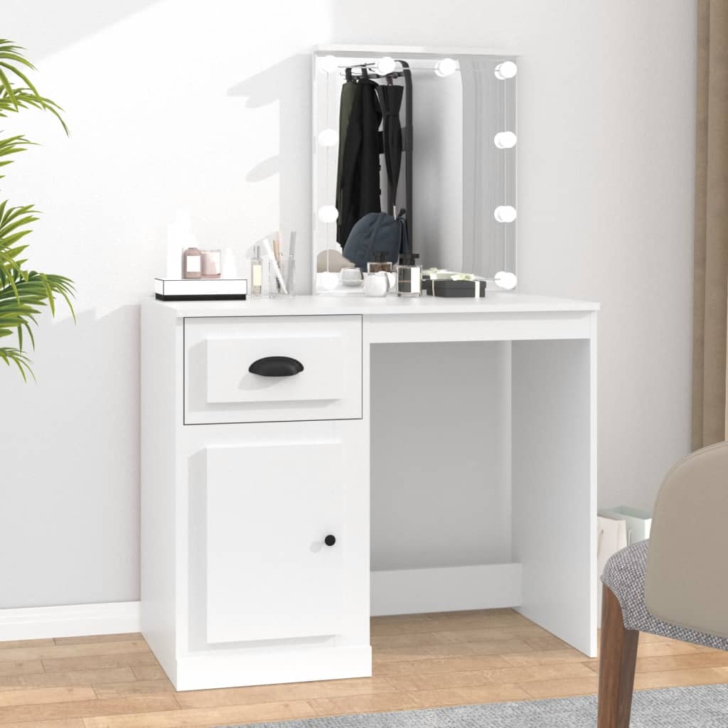 Berkfield Dressing Table with LED White 90x50x132.5 cm Engineered Wood
