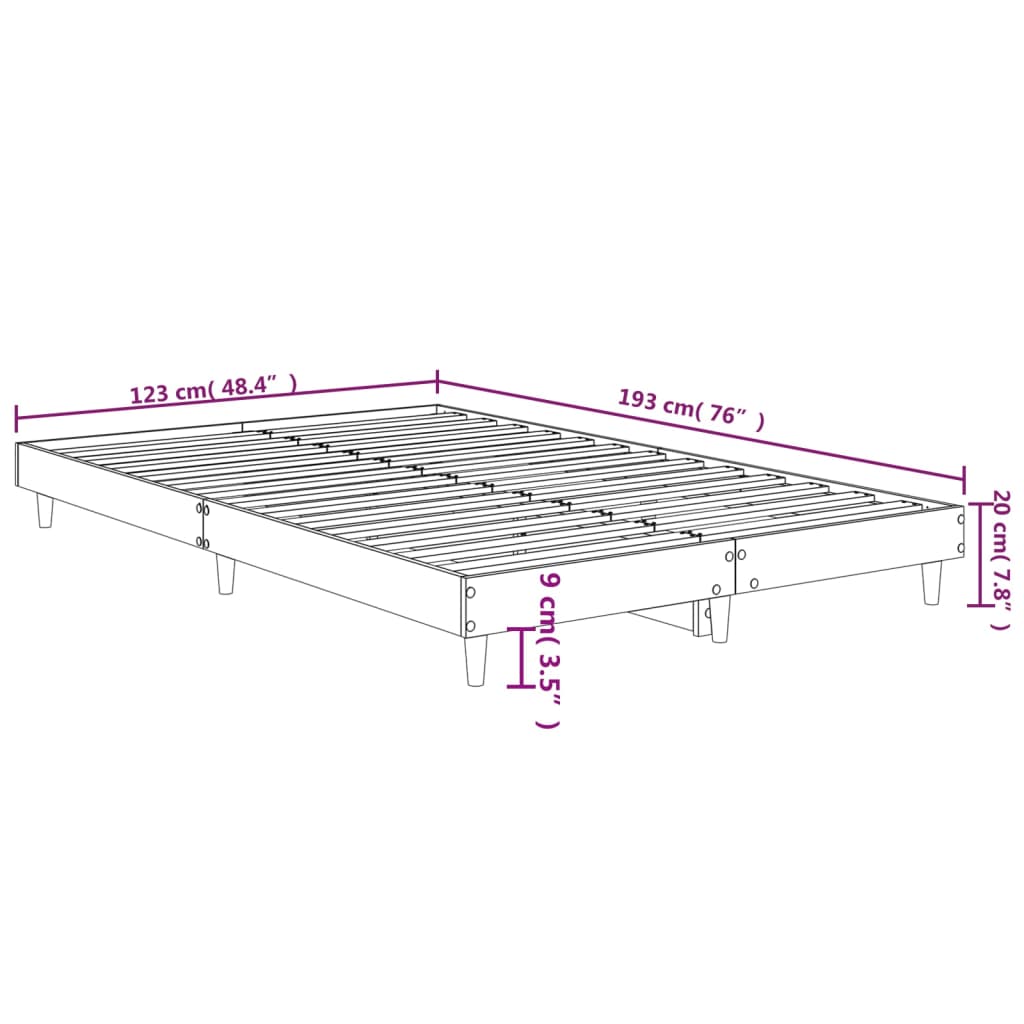 Berkfield Bed Frame Concrete Grey 120x190 cm Engineered Wood
