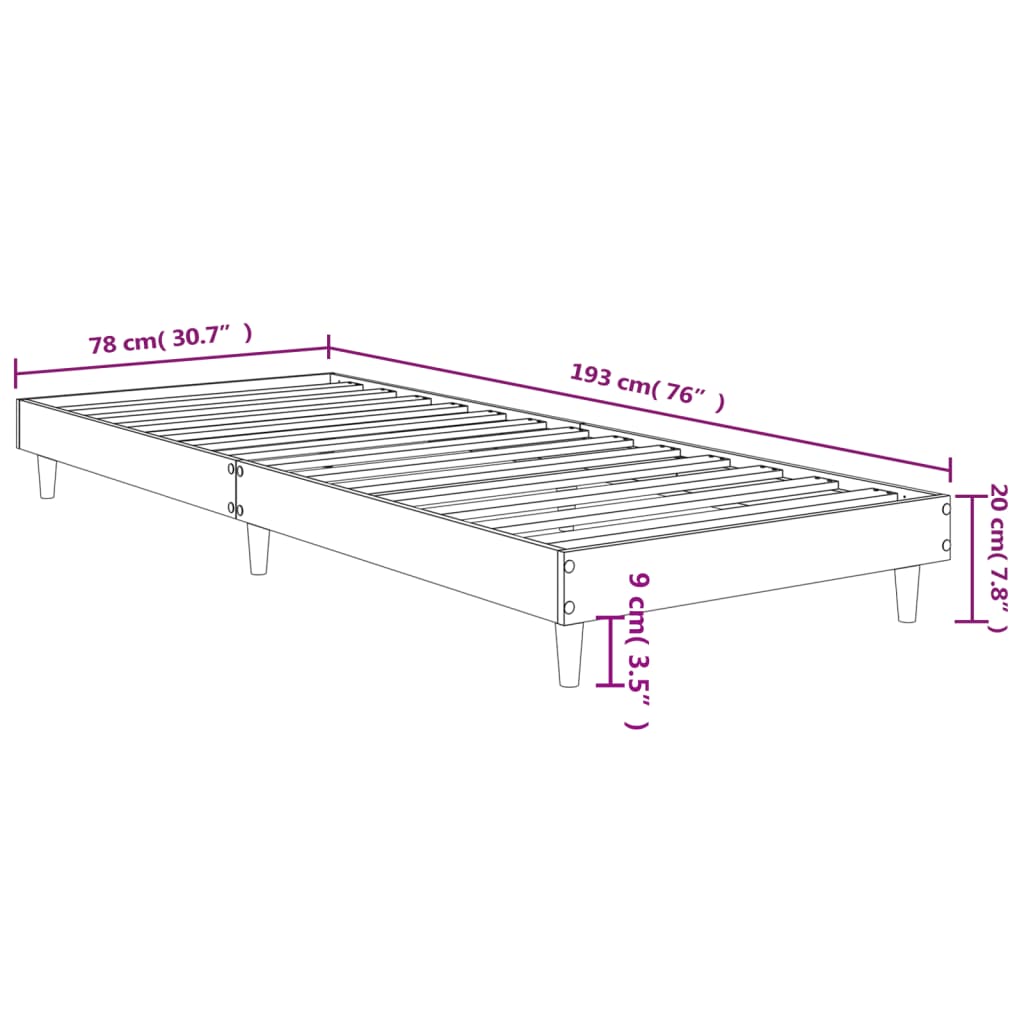 Berkfield Bed Frame Grey Sonoma 75x190 cm Engineered Wood