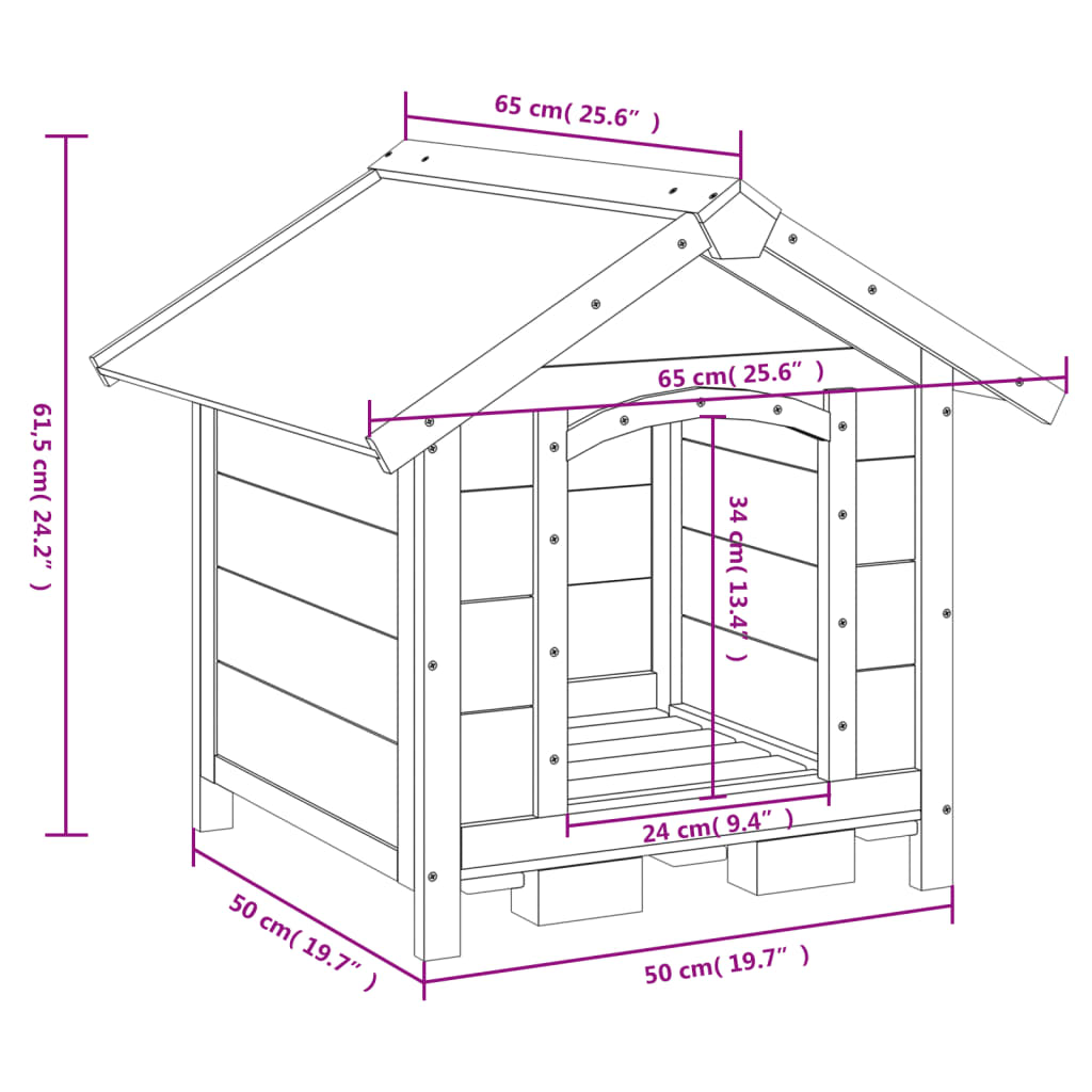 Berkfield Dog Kennel Grey 65x65x61.5 cm Solid Wood Pine