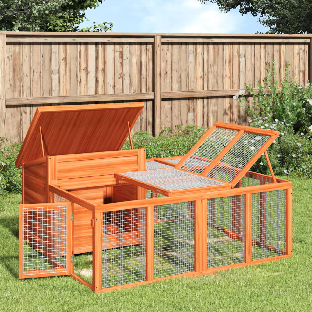 Berkfield Rabbit Hutch Brown 144x123x67.5 cm Solid Wood Pine