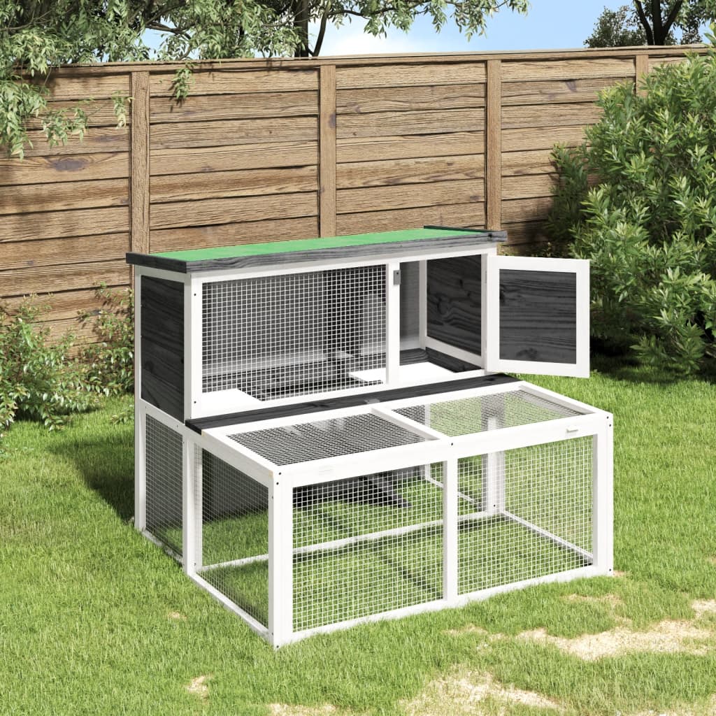 Berkfield Rabbit Hutch Grey 102x90x84.5 cm Solid Wood Pine