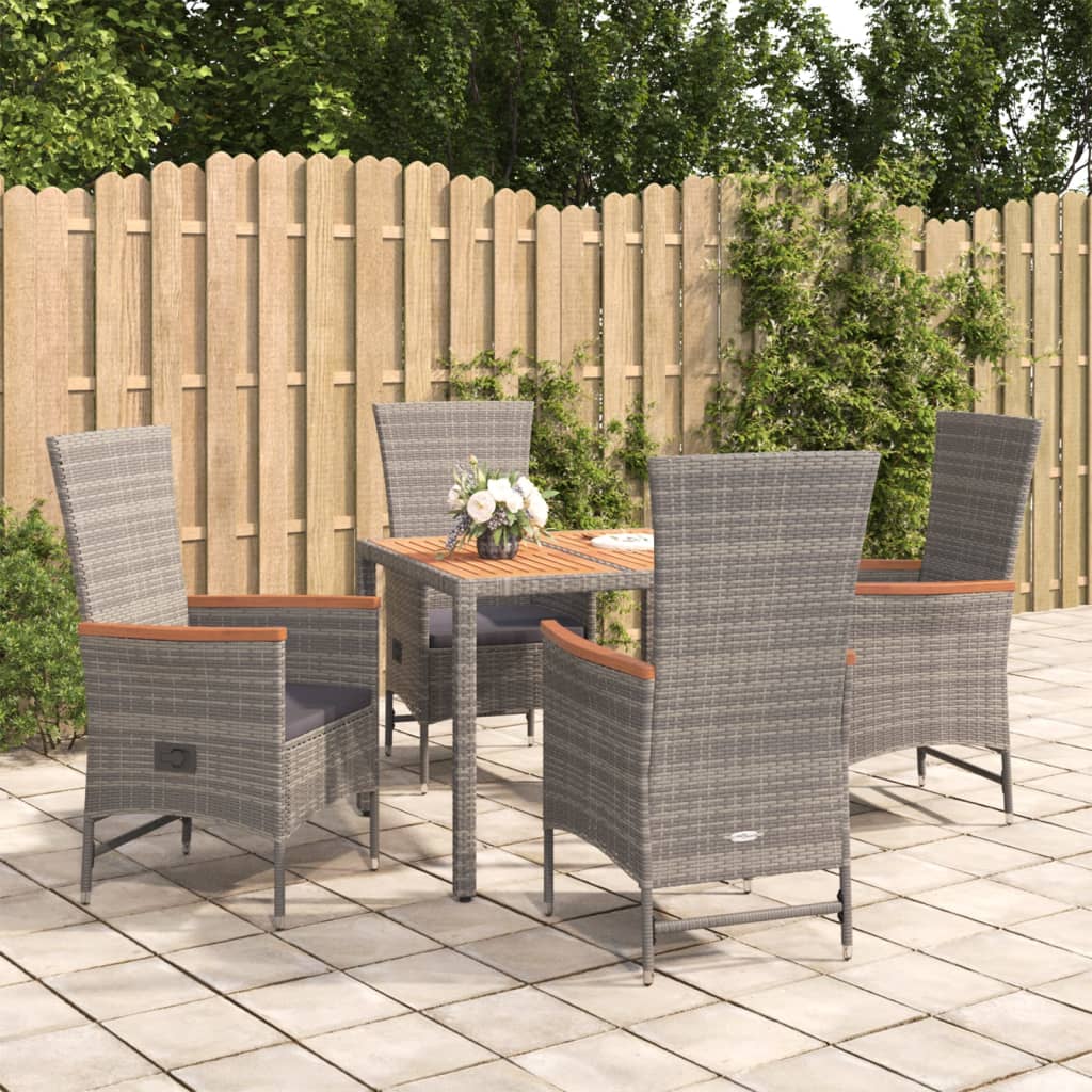 Berkfield 5 Piece Garden Dining Set Grey Poly Rattan&Solid Wood Acacia