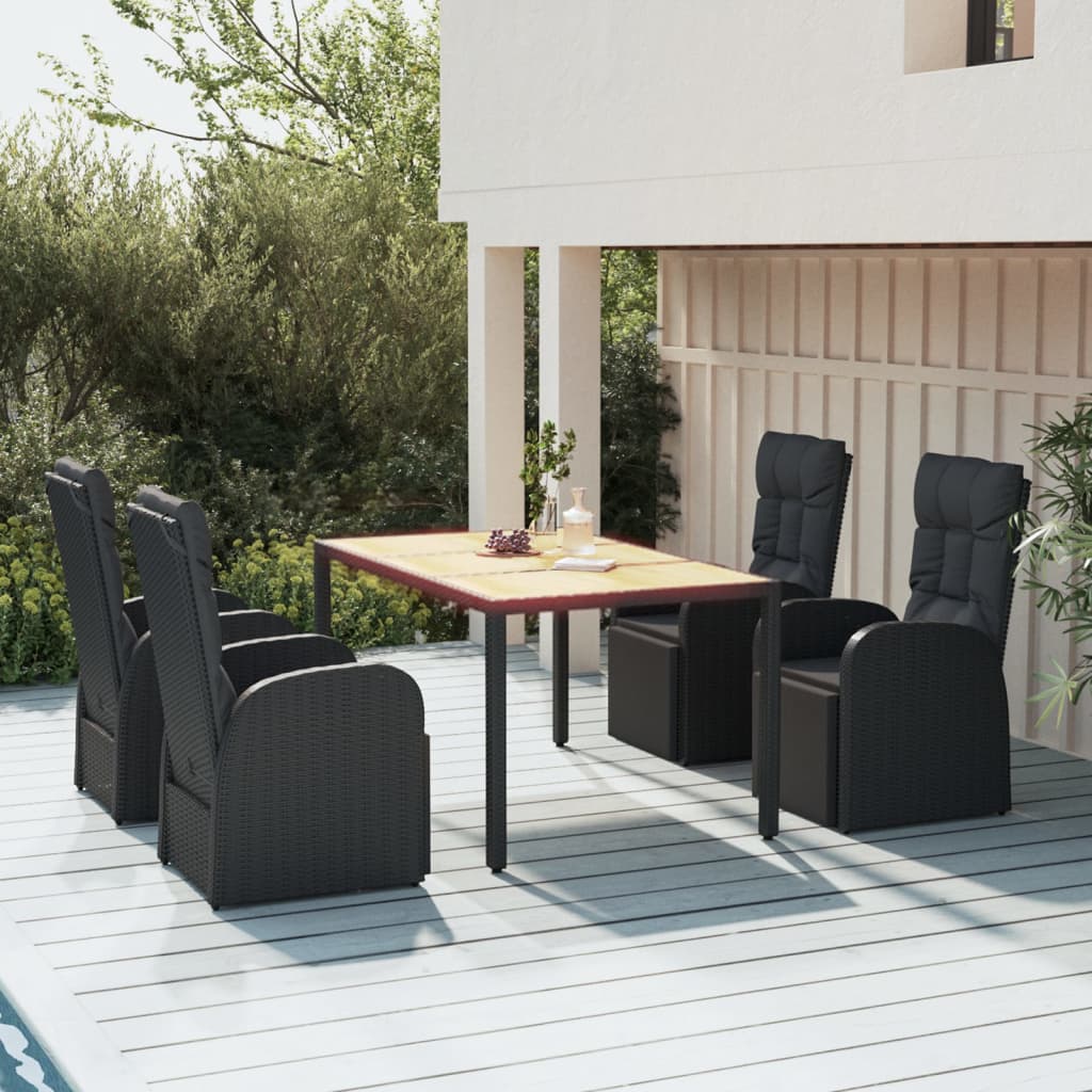 Berkfield 5 Piece Garden Dining Set Black Poly Rattan&Solid Wood Acacia