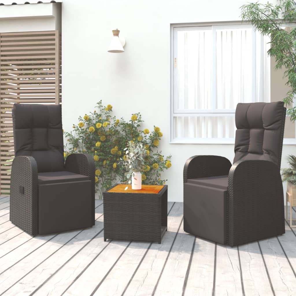 Berkfield 3 Piece Garden Lounge Set Black Poly Rattan&Solid Wood Acacia