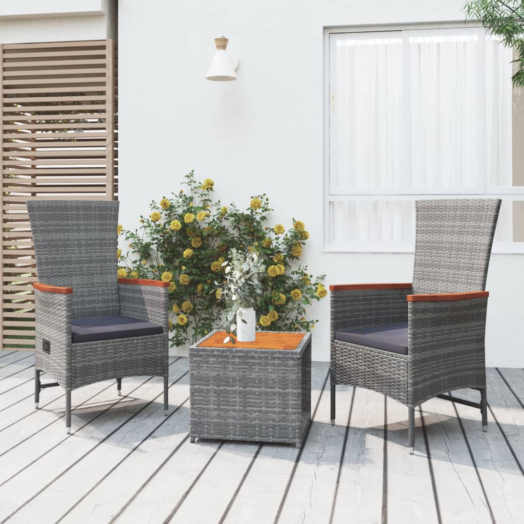 Berkfield 3 Piece Garden Lounge Set Grey Poly Rattan&Solid Wood Acacia