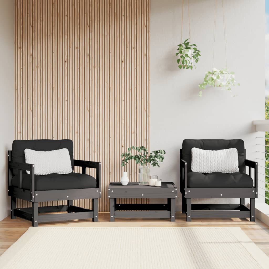 Berkfield Garden Chairs with Cushions 2 pcs Grey Solid Wood Pine