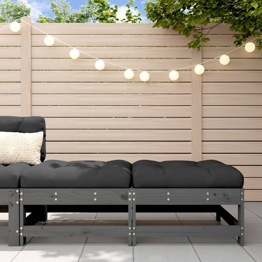 Berkfield Garden Footstools with Cushions 2pcs Grey Solid Wood Pine