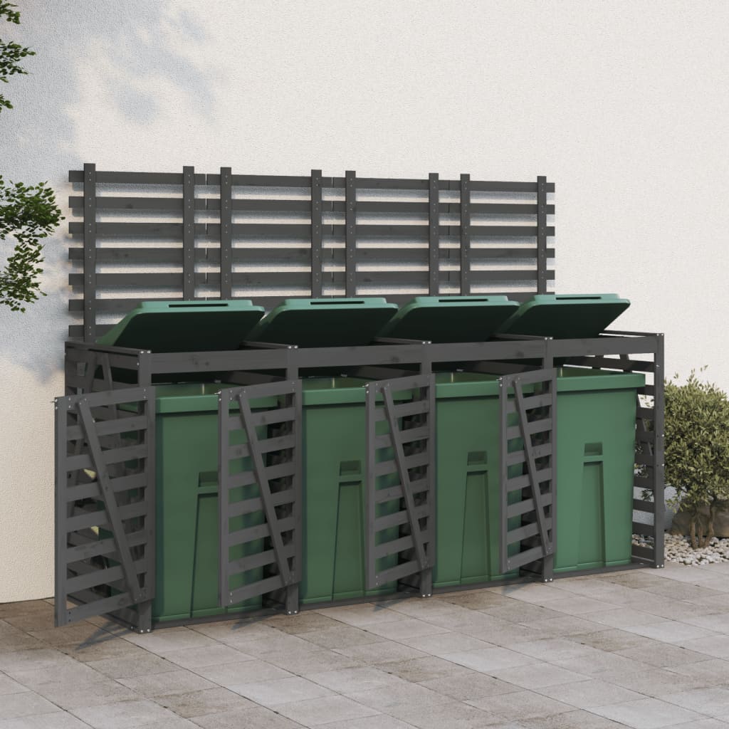 Berkfield Quadruple Wheelie Bin Storage Grey Solid Wood Pine