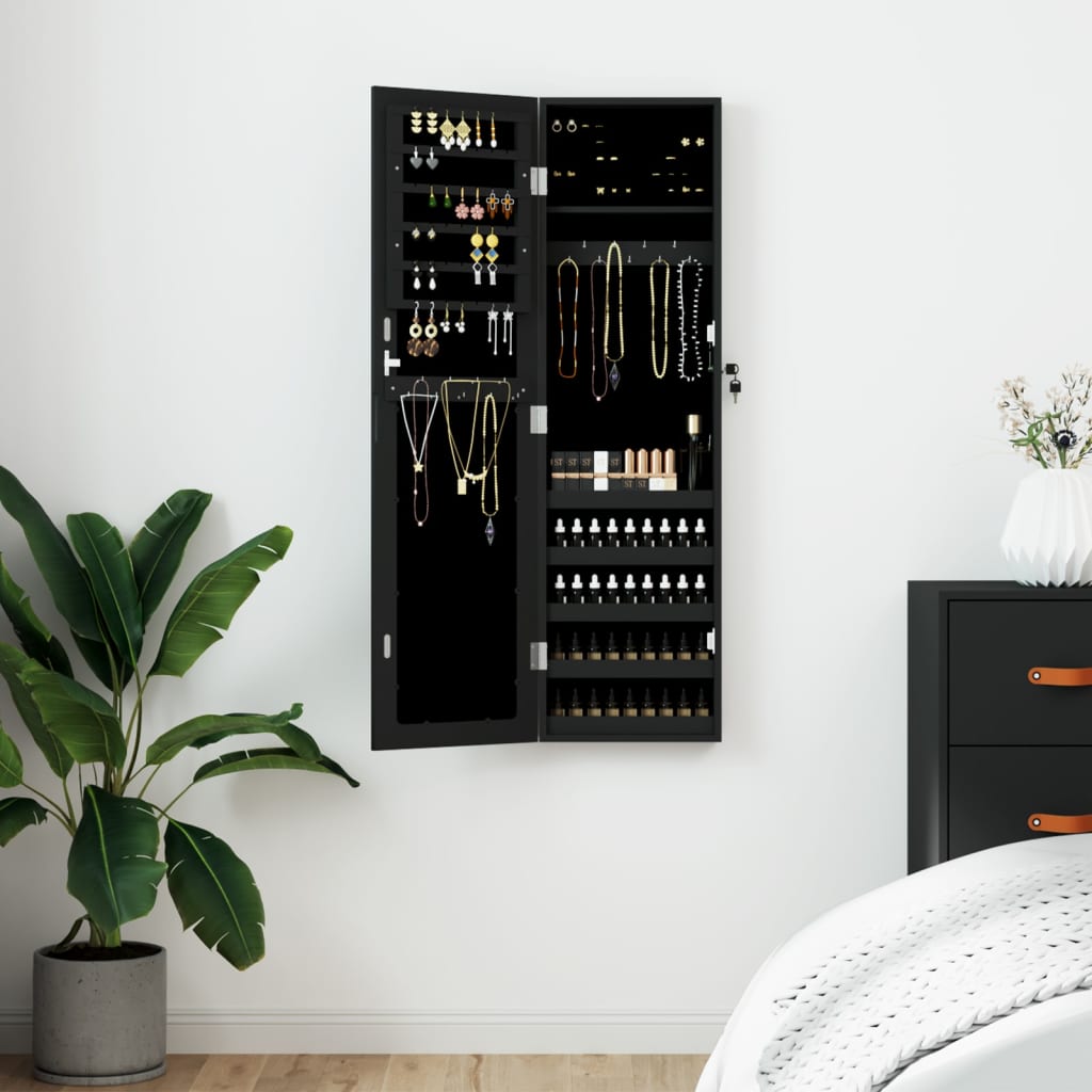 Berkfield Mirror Jewellery Cabinet Wall Mounted Black 30x8.5x106 cm