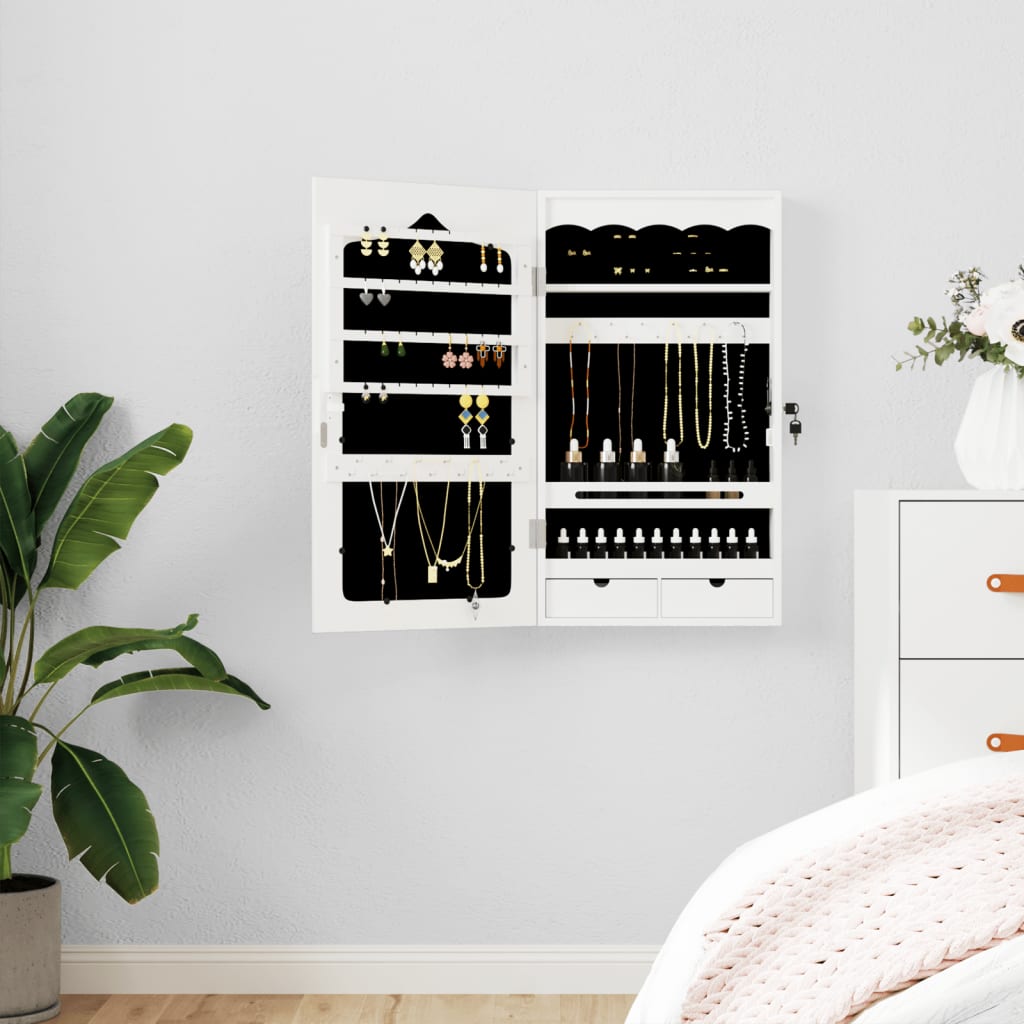 Berkfield Mirror Jewellery Cabinet Wall Mounted White 37.5x10x67 cm