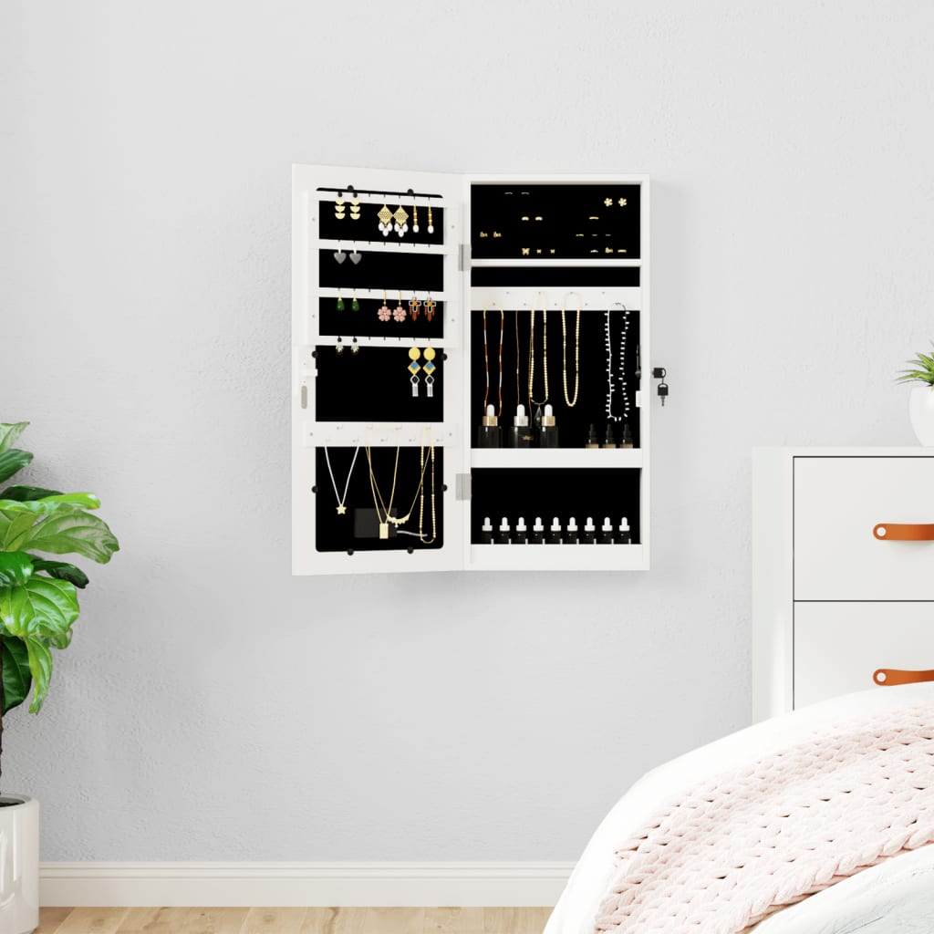Berkfield Mirror Jewellery Cabinet with LED Lights Wall Mounted White