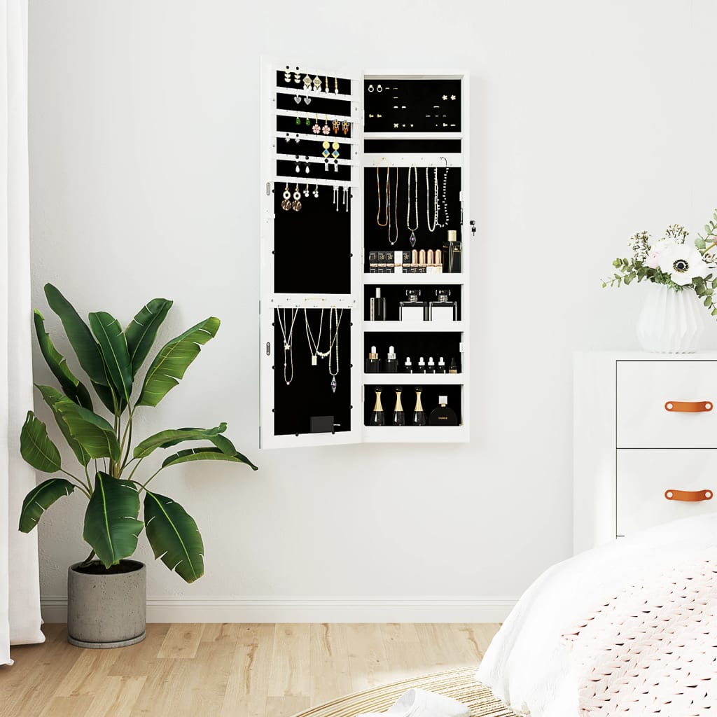Berkfield Mirror Jewellery Cabinet with LED Lights Wall Mounted White