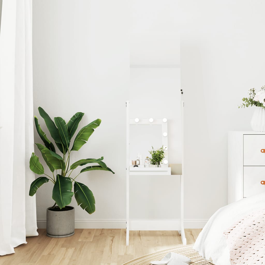 Berkfield Mirror Jewellery Cabinet Free Standing White 42x38x152 cm