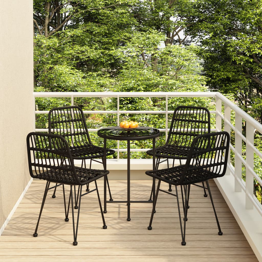 Berkfield 5 Piece Garden Dining Set Black Poly Rattan