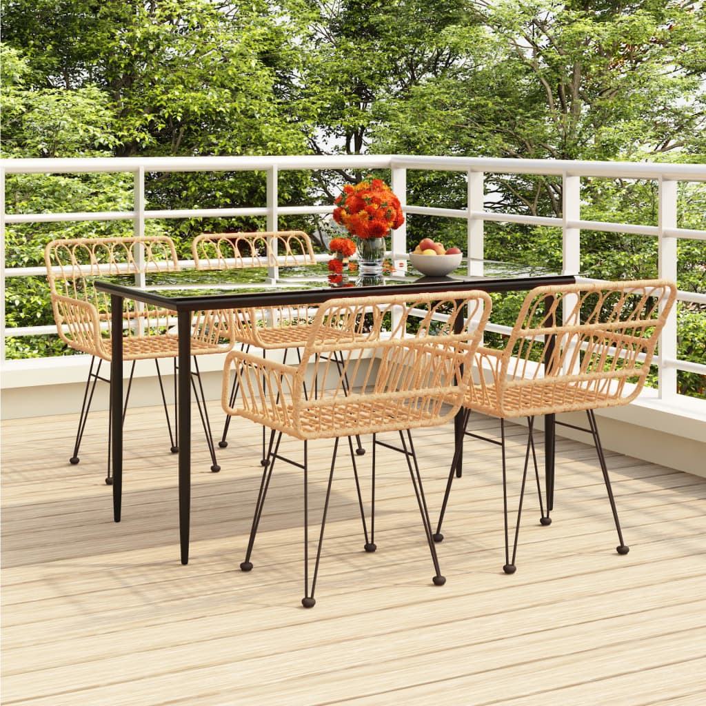 Berkfield 5 Piece Garden Dining Set Poly Rattan