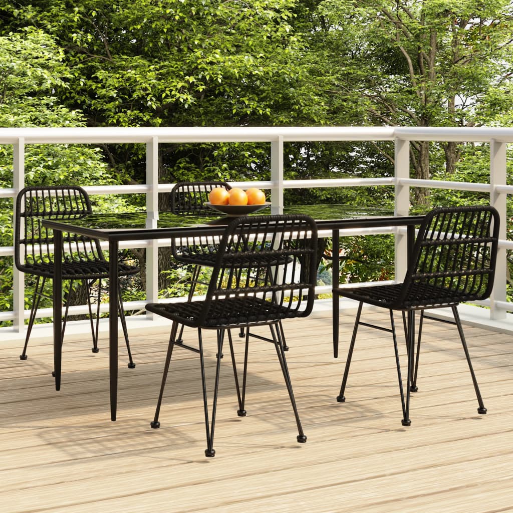 Berkfield 5 Piece Garden Dining Set Black Poly Rattan
