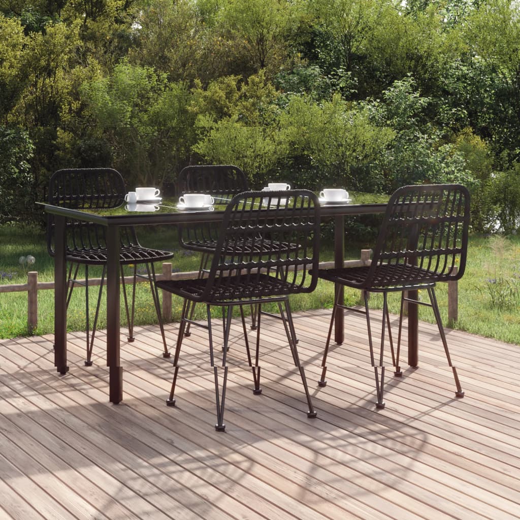 Berkfield 5 Piece Garden Dining Set Black Poly Rattan