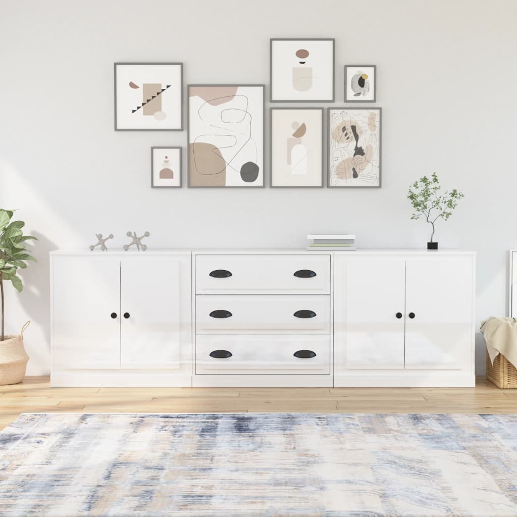 Berkfield Sideboards 3 pcs High Gloss White Engineered Wood