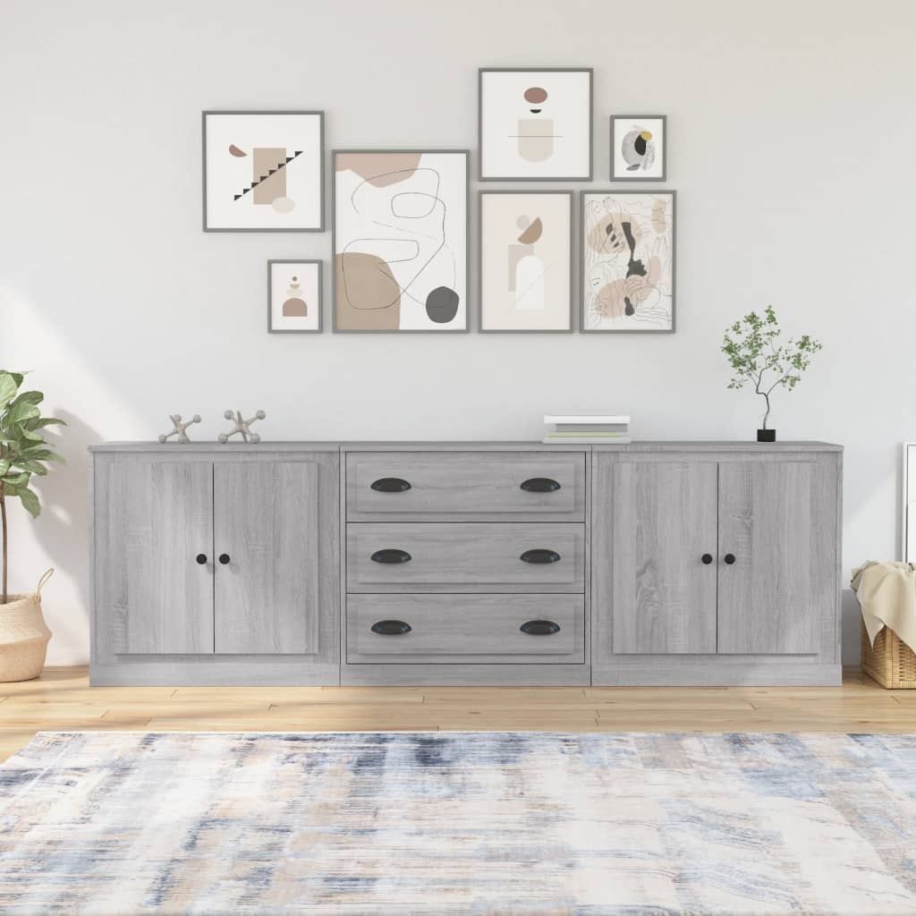 Berkfield Sideboards 3 pcs Grey Sonoma Engineered Wood