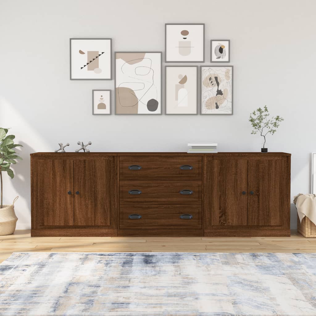 Berkfield Sideboards 3 pcs Brown Oak Engineered Wood