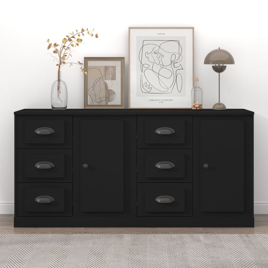 Berkfield Sideboards 2 pcs Black Engineered Wood
