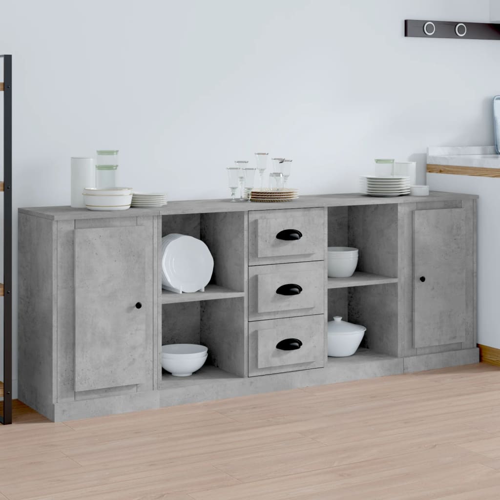 Berkfield Sideboards 3 pcs Concrete Grey Engineered Wood