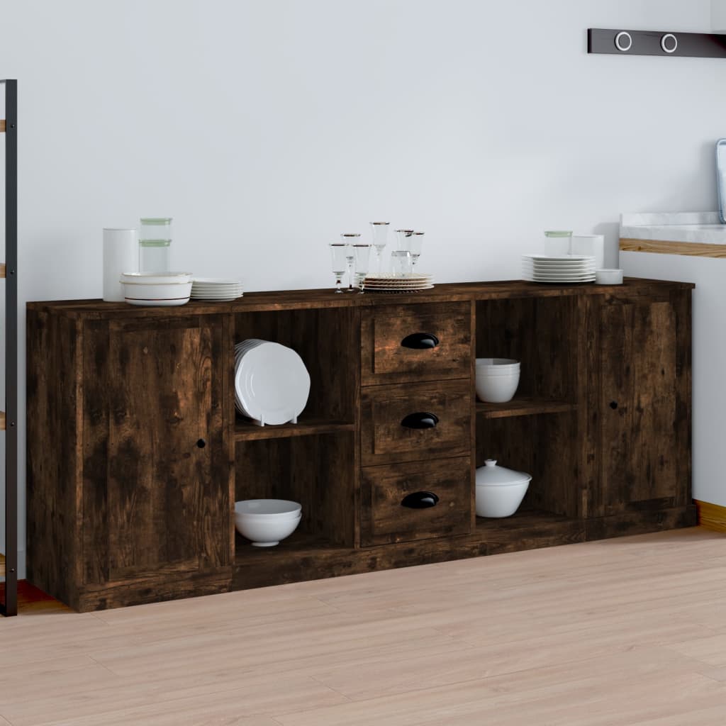 Berkfield Sideboards 3 pcs Smoked Oak Engineered Wood