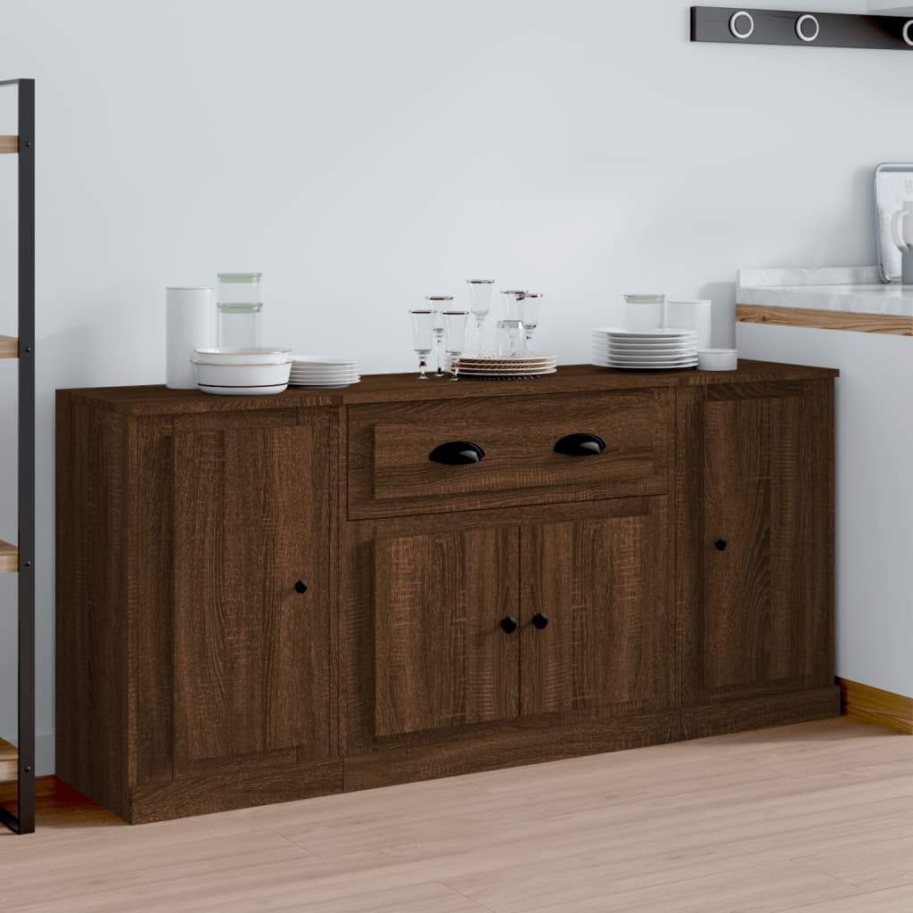 Berkfield Sideboards 3 pcs Brown Oak Engineered Wood