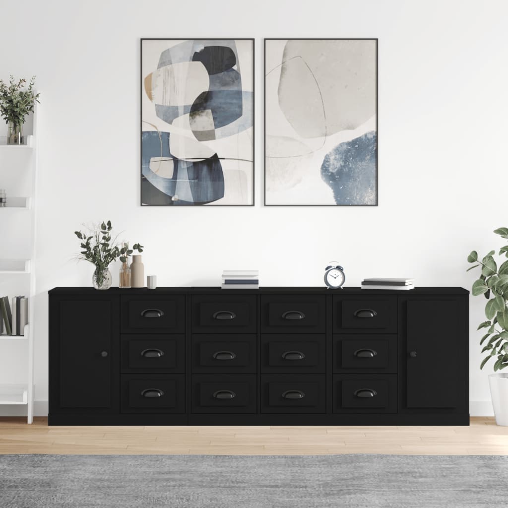 Berkfield Sideboards 3 pcs Black Engineered Wood