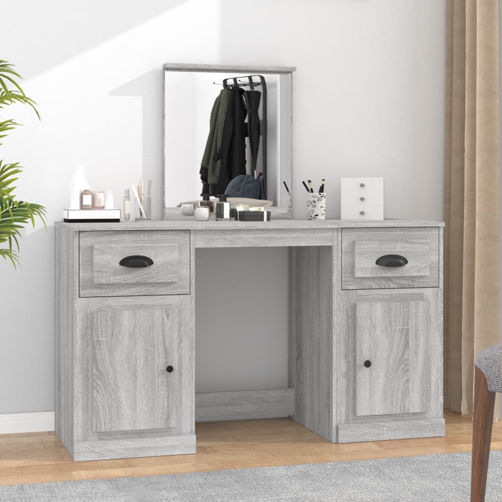 Berkfield Dressing Table with Mirror Grey Sonoma 130x50x132.5 cm Berkfield Home Berkfield Dressing Table with Mirror Grey Sonoma 130x50x132.5 cm Berkfield Home