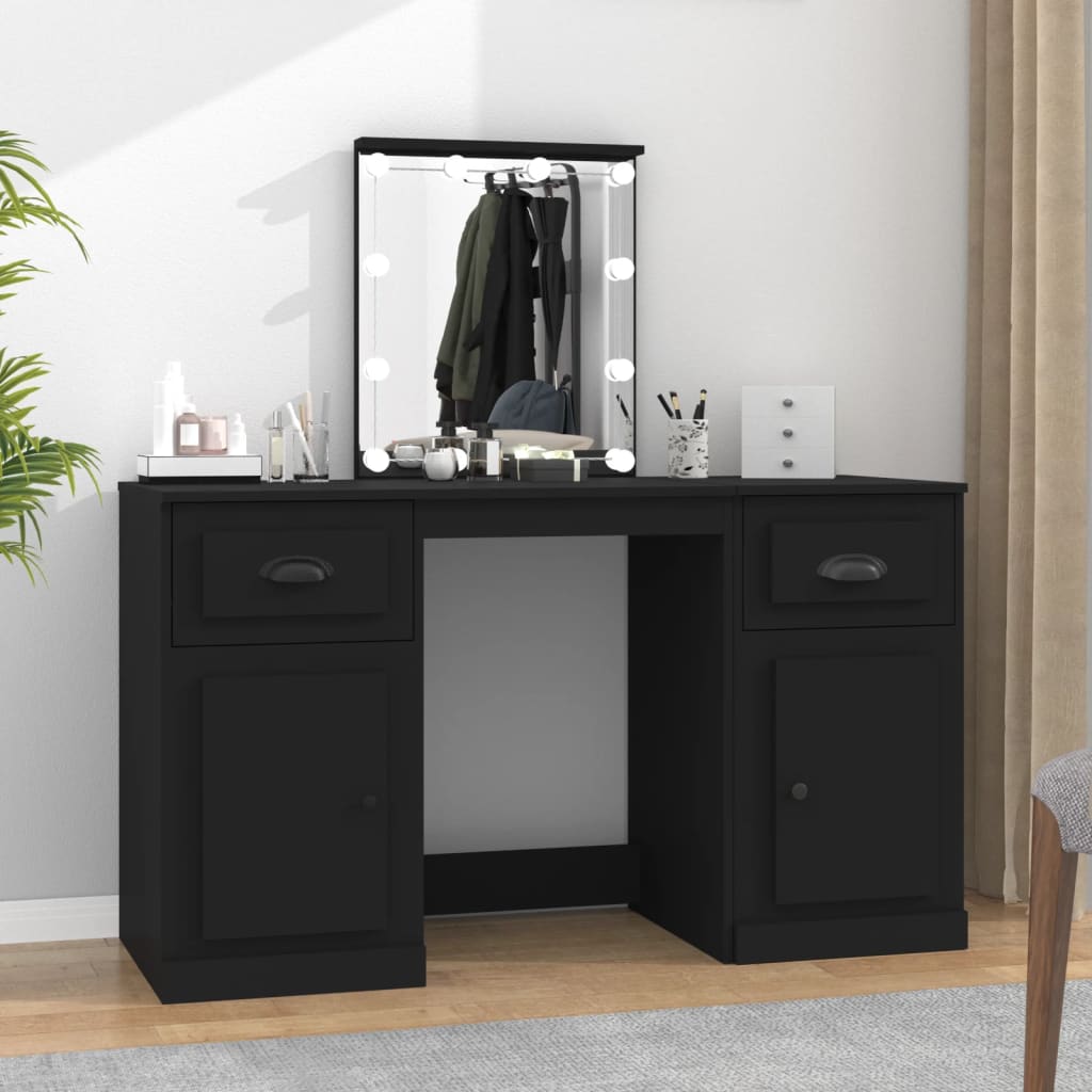 Berkfield Dressing Table with LED Black 130x50x132.5 cm