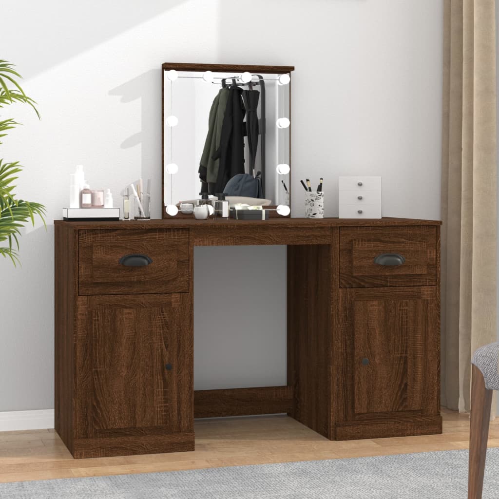 Berkfield Dressing Table with LED Brown Oak 130x50x132.5 cm
