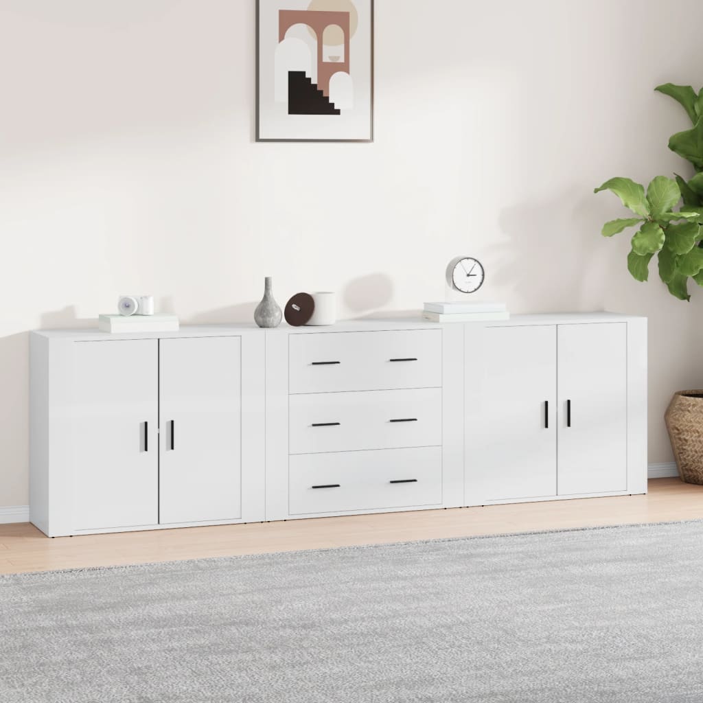 Berkfield Sideboards 3 pcs High Gloss White Engineered Wood