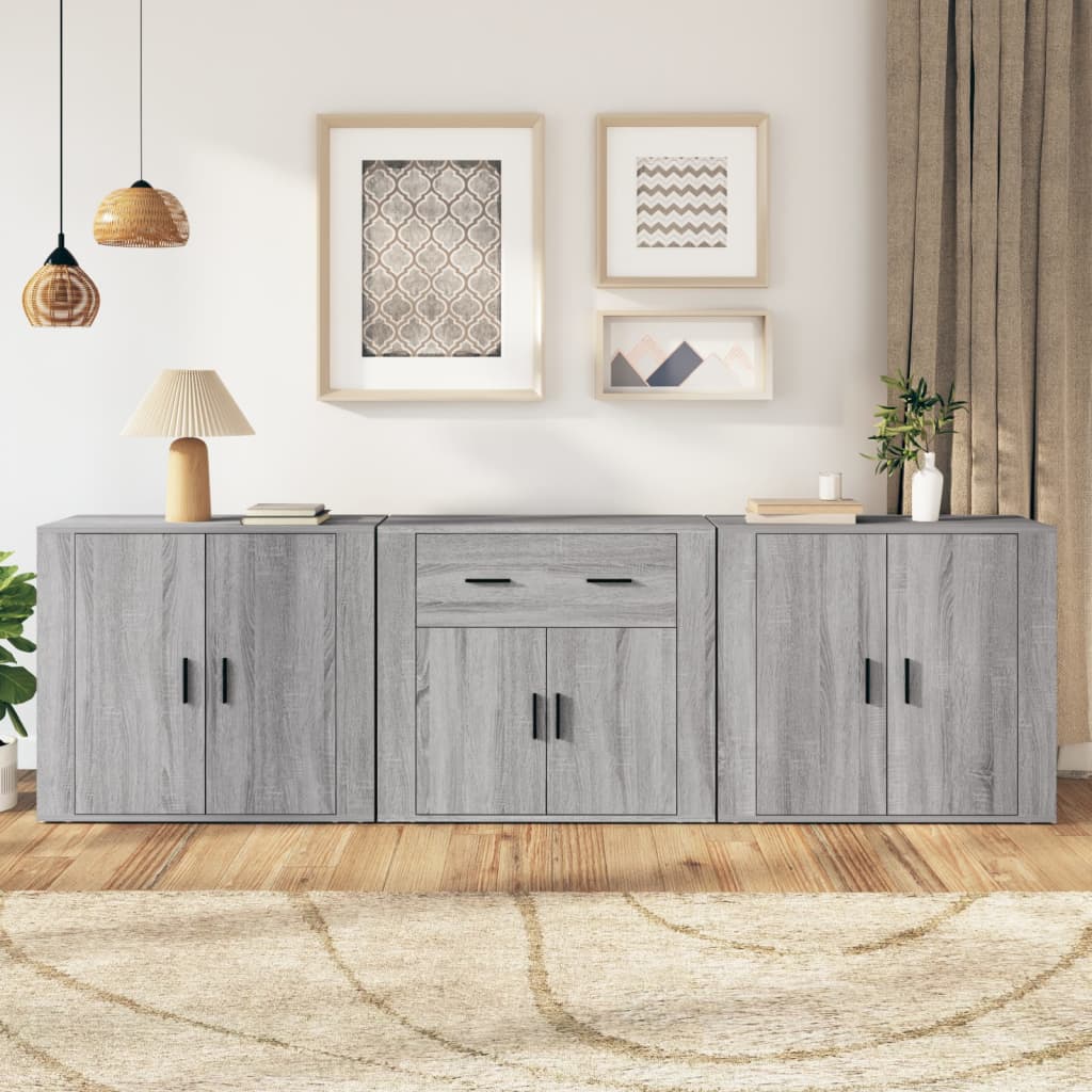 Berkfield Sideboards 3 pcs Grey Sonoma Engineered Wood