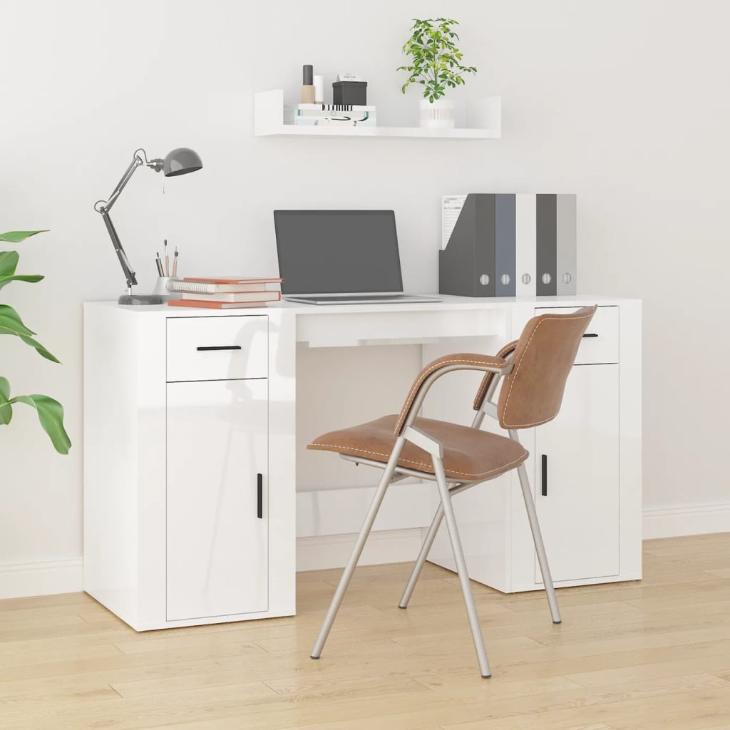 Berkfield Desk with Cabinet High Gloss White Engineered Wood