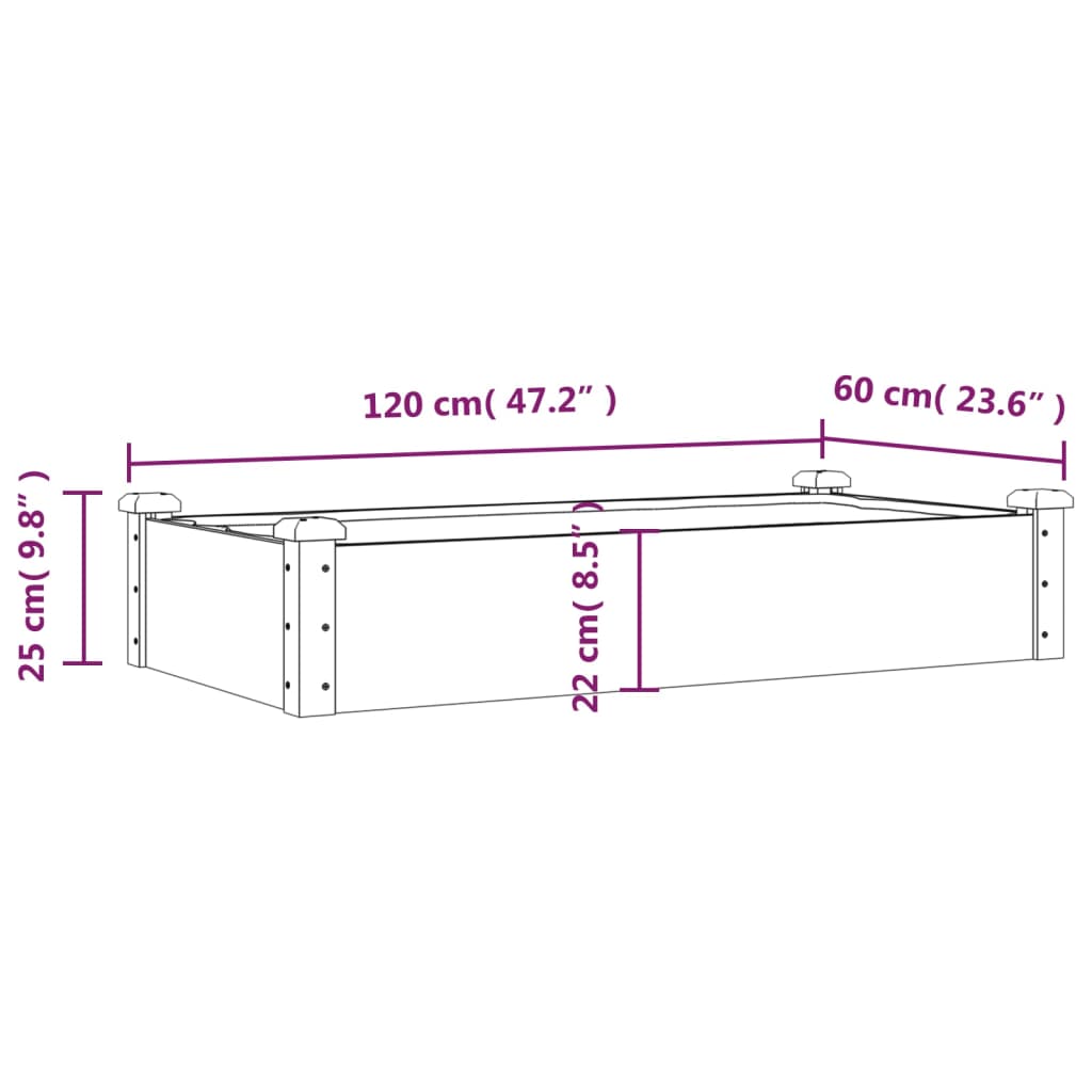 Berkfield Garden Raised Bed with Liner Brown 120x60x25 cm Solid Wood Fir