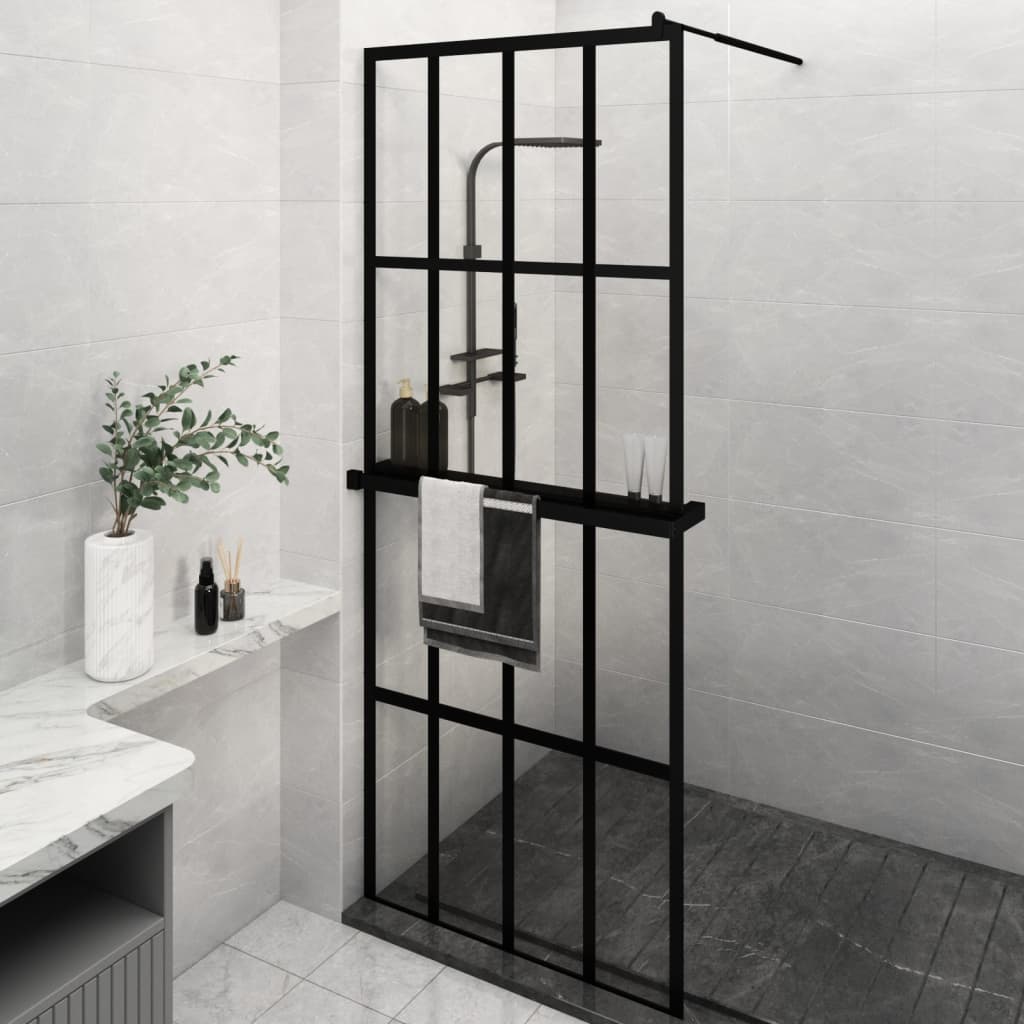 Berkfield Walk-in Shower Wall with Shelf Black 80x195 cm ESG Glass&Aluminium
