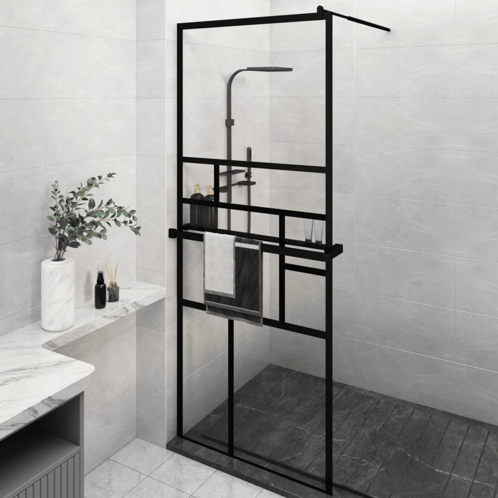 Berkfield Walk-in Shower Wall with Shelf Black 80x195 cm ESG Glass&Aluminium