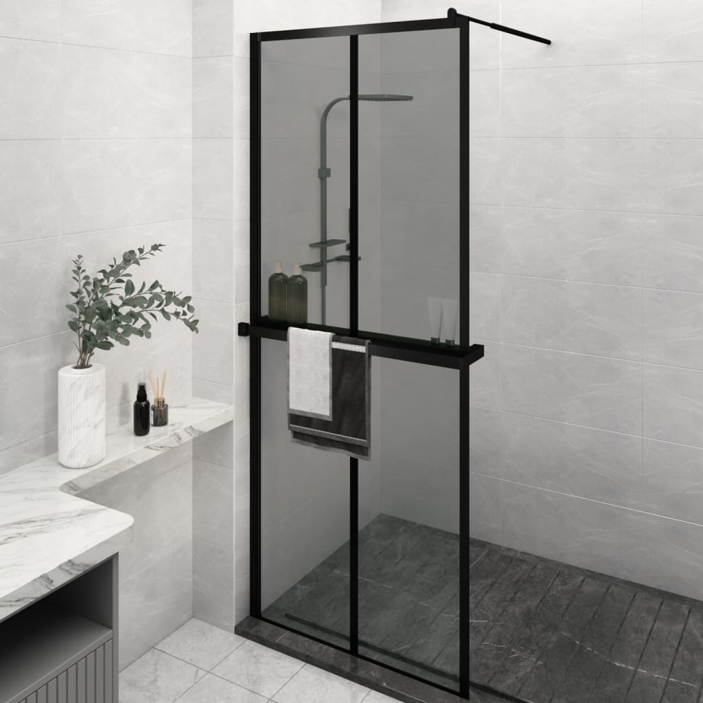 Berkfield Walk-in Shower Wall with Shelf Black 80x195cm ESG Glass&Aluminium